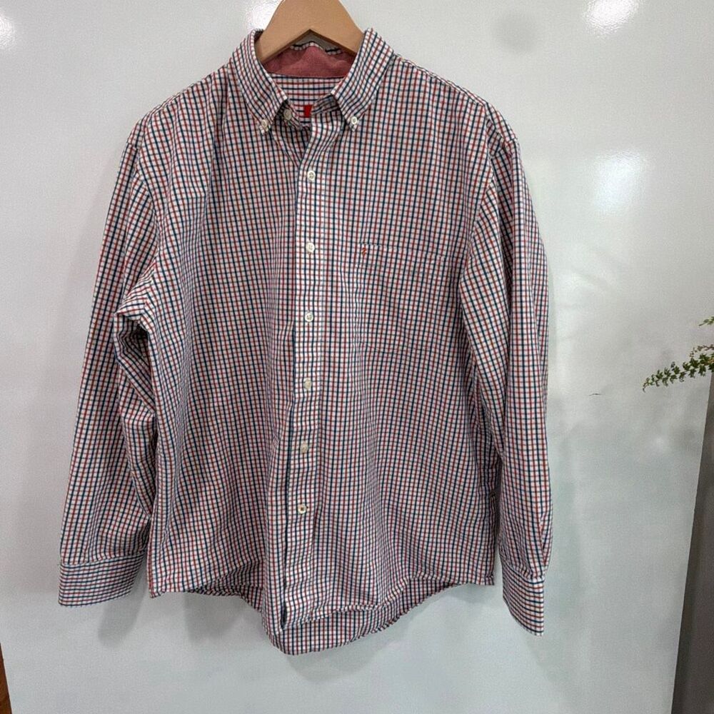 Izod Mens Plaid Button Down Shirt Large‎ Cotton